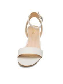 Women Chunky Low Heeled Summer Sandals, Elegant Ankle Strap Open Toe White Sandals For Women - 白色/PU - 查看 6