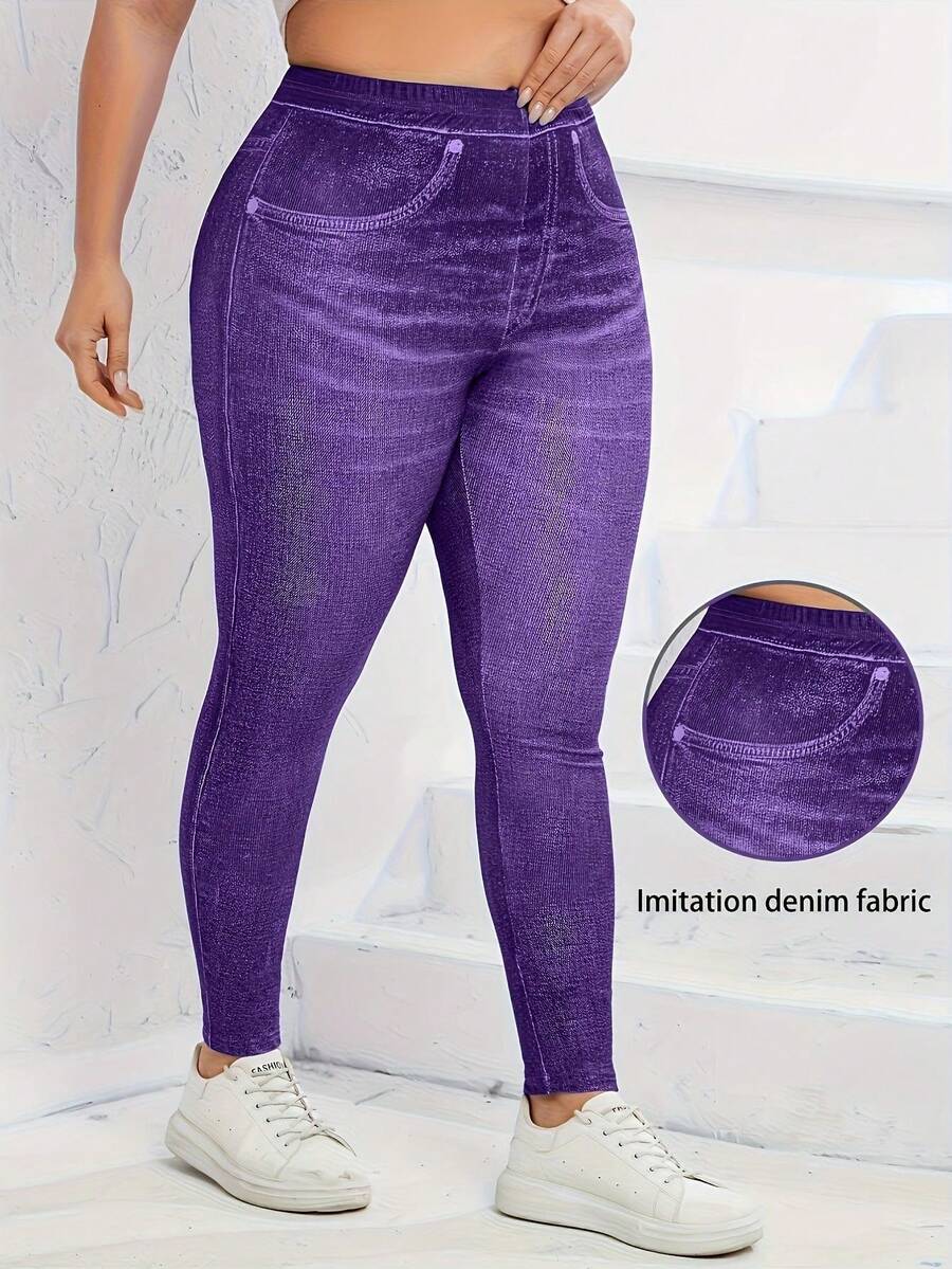 Quần legging denim thời trang cỡ lớn cho nữ - Màu tím - Xem 1