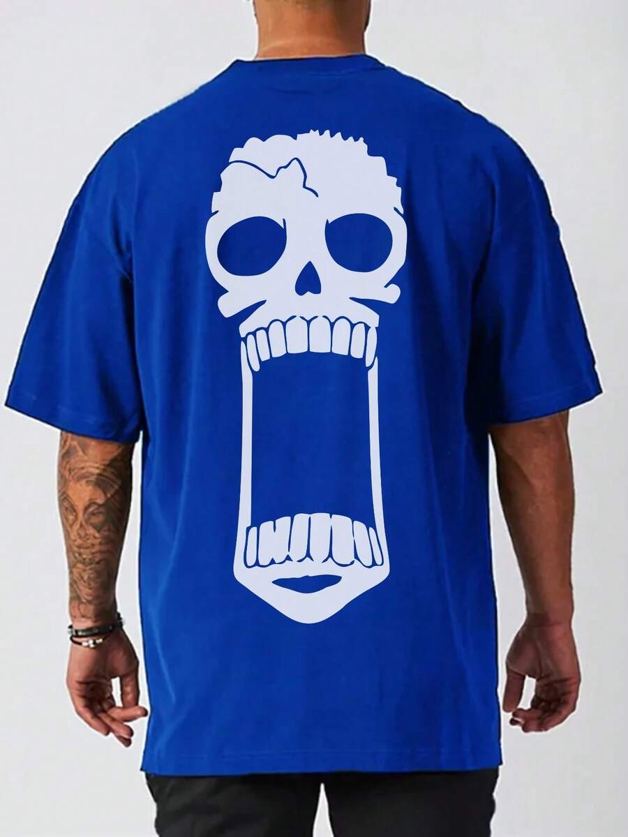 Men's Oversized StreetWear Skull Scream T-Shirt 100% Cotton From S To Plus Size G3 - 寶藍色 - 查看 1
