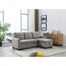 77 Inch Reversible Sectional Storage Sleeper Sofa Bed, L-Shape 2 Seat Sectional Chaise With Storage, Skin-Feeling Velvet Fabric, Light Grey Color For Living Room Furniture - XÁM NHẠT + Vải + 3 Ghế như hình - Xem 7