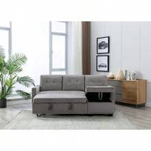 77 Inch Reversible Sectional Storage Sleeper Sofa Bed, L-Shape 2 Seat Sectional Chaise With Storage, Skin-Feeling Velvet Fabric, Light Grey Color For Living Room Furniture - XÁM NHẠT + Vải + 3 Ghế như hình - Xem 10