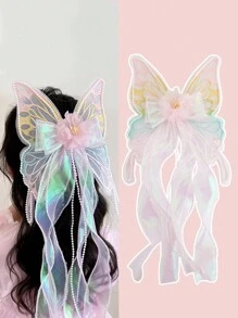 1pc Girls Princess Cute Large Butterfly Ribbon Hair Clip, Suitable For Party Wear - Multicolor - View 2