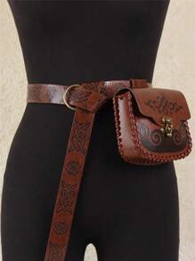 2 件套压花 PU 皮革中世纪腰带，腰包腰带袋适用于文艺复兴时期维京时期复古腰包角色扮演道具 - A - 查看 2