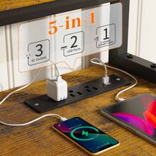 EnHomee 56.5" Computer Desk With File Drawers Cabinet, Study Writing Gaming Desk With Power Outlets, Home Office Desk With Shelves Monitor Stand, Work Table With Printer Space