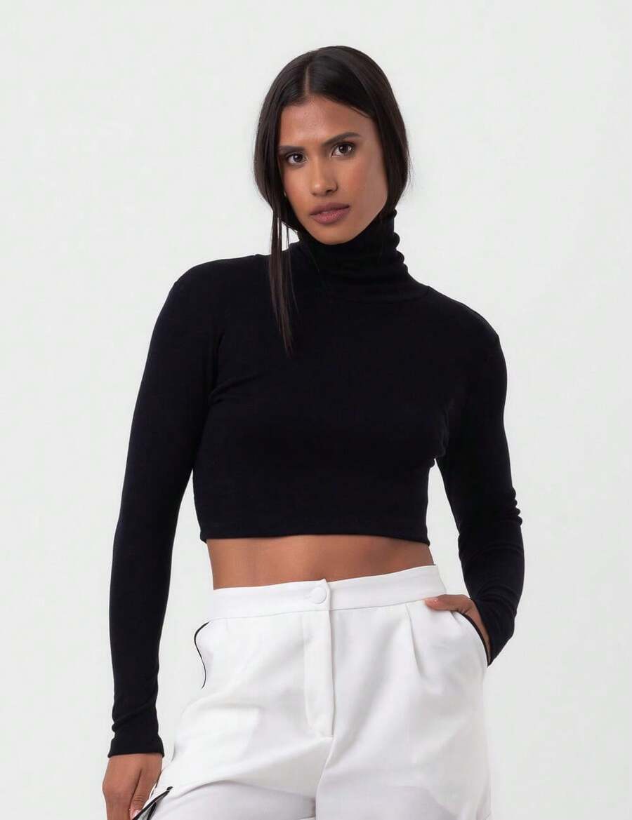 Black Labrava Turtleneck Blouse - màu đen - Xem 1