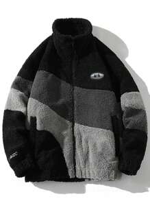 Jaqueta casual de lã Sherpa com blocos de cor para homens no inverno