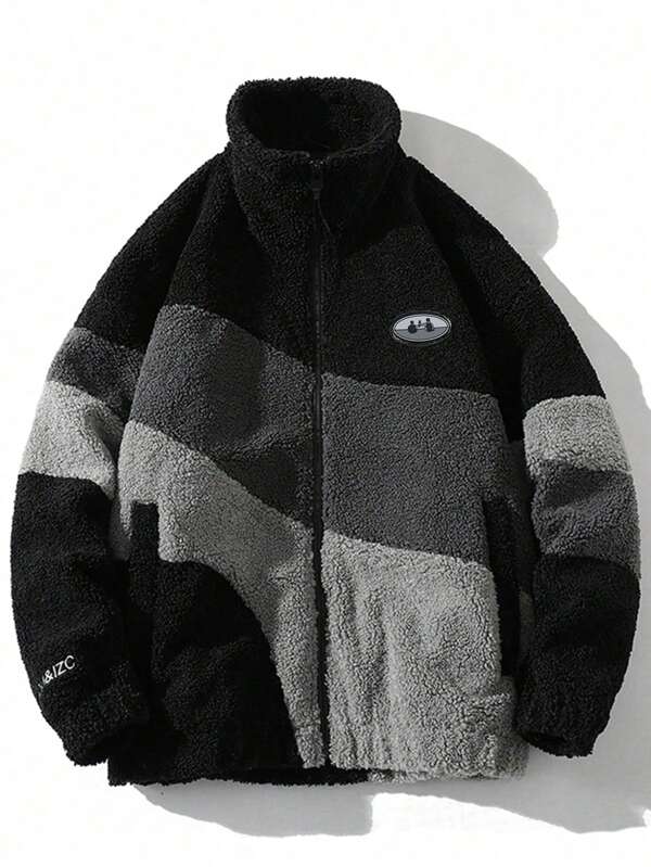 Jaqueta casual de lã Sherpa com blocos de cor para homens no inverno