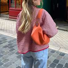 Womens Puffer Jacket Floral/Striped Lightweight Quilted Puffy Coat Fall Winter Zip Up Outwear - 紅色 - 查看 4