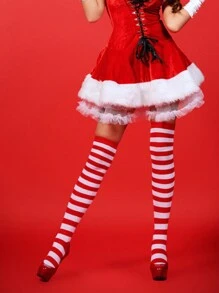 2 件套圣诞过膝袜，红黑白紫单色，适合圣诞老人服装，秋冬季保暖 - 紅白色 - 查看 2