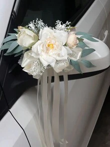 1PC 婚礼椅背花和婚车花仿真玫瑰满天星薰衣草婚礼过道椅装饰靠背花户外婚礼过道装饰椅背花，婚庆摄影道具椅背装饰花婚庆用品 - 多色 - 查看 14