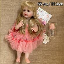 1 件 22 英寸可爱重生婴儿娃娃全身柔软硅胶乙烯基女孩长发和可爱连衣裙防水娃娃玩具适合生日和圣诞节礼物 - 3 种款式 - 彩色 - 查看 7