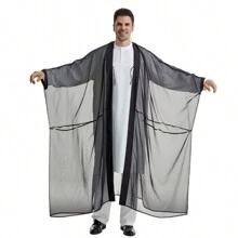 Arab, Men's Lightweight Semi-Sheer Long Robe Cloak - Black - View 4