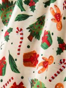 2 Stück/Set Baby Mädchen Weihnachten Themen Langarm Bodysuit, Rundhals Bodysuit mit Ganzflächenprint von Weihnachtsbaum & Süßigkeiten Design - Verschiedenfarbig - Übersicht 4