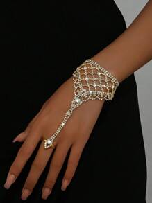 1pc Stylish Versatile Rhinestone Finger Chain, Suitable For Women To Wear At Weddings, Banquets, Parties, And Daily Life