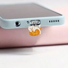 Điện thoại di động dễ thương bí ngô, kẹo mút, mèo con màu trắng hợp kim thời trang ổ cắm chống bụi, nắp cổng sạc - Nhiều màu - Xem 6