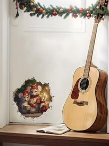 2 pièces Sticker mural de Noël souris avec cadeaux, autocollant mural PVC imperméable, autocollants adhésifs pour décoration de maison pour salon, chambre à coucher, salle de classe, salle de bain, décoration de vacances saisonnière
