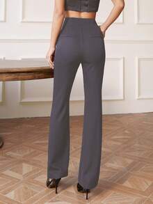 Women's Solid Color High-Waisted Straight-Leg Business Pants - Dark Grey - View 2