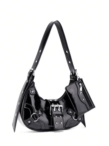 女士韩版朋克风格休闲单肩包 - 黑色 - 查看 3