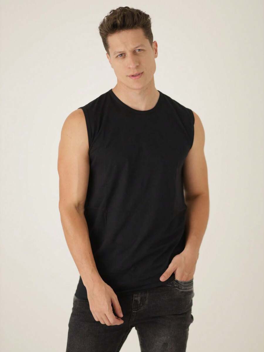 Men Tank Tops - 黑色 - View 1