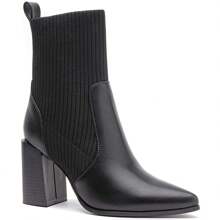 Square Heel Sock Boots – Sculpted Silhouette And Vibrant Color - Black - View 4