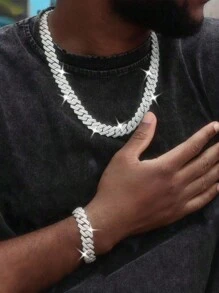 1入組嘻哈時尚冰晶15.5mm項鍊和手鍊，男女適用，時尚，適合男士作為禮物 - 5331FG - 查看 13