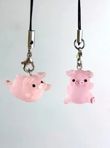2pcs Lovely Pig Shaped Phone Lanyard Suitable For Phones, Bags And Keys Gifts For Mother, Family, Friends, Birthday, Holiday Phone Charm, Phone Chain - Multicolor - View 1