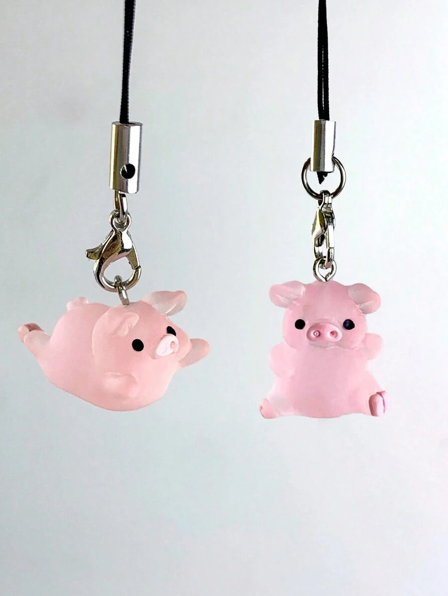2pcs Lovely Pig Shaped Phone Lanyard Suitable For Phones, Bags And Keys Gifts For Mother, Family, Friends, Birthday, Holiday Phone Charm, Phone Chain - Multicolor - View 1
