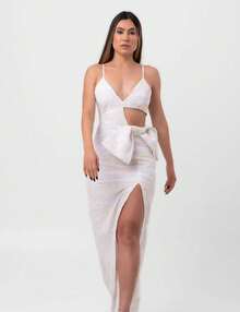 Labrava Long Maxi Lace Dress With Seabed Bow - trắng - Xem 3