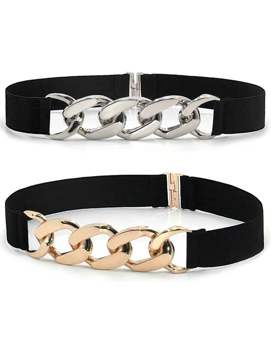 1pc Women's Minimalist Metal Chain Elastic Waist Belt, Suitable For Dresses, Coats, And Pants, Versatile Daily Accessory Summer, School Fall, Autumn, Halloween