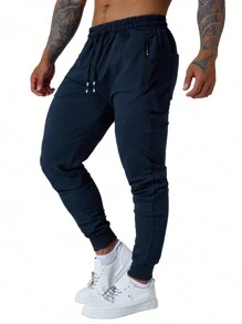 3 Pcs Mens Jogger Sweatpants With Drawstring Zipped Pockets Athletic Track Pants For Gym Running Workout - Đen + Xanh navy + Xám nhạt - Xem 5