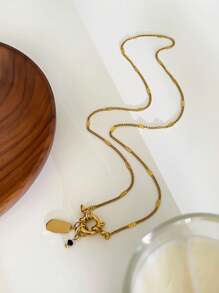 Monlansher 1 件不锈钢扁平蛇链项链，带字母、心形和锚饰物，26 个字母，时尚多层吊坠项链，适合女士情人节、妈妈、母亲、母亲节、礼物