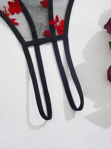 2 件套女士性感内衣套装 - 透明网眼衬垫文胸和内裤，带植绒设计 - 黑色 - 查看 6