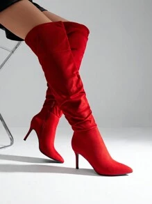 Women Over The Knee Boots With High Heels Fashion Sexy Pointed Toe Stiletto Thigh High Boot Perfect For Party Prom Autumn Wearing - Đỏ - Xem 3