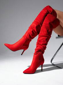 Women Over The Knee Boots With High Heels Fashion Sexy Pointed Toe Stiletto Thigh High Boot Perfect For Party Prom Autumn Wearing - Đỏ - Xem 2