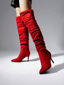 Women Over The Knee Boots With High Heels Fashion Sexy Pointed Toe Stiletto Thigh High Boot Perfect For Party Prom Autumn Wearing - Đỏ - Xem 1