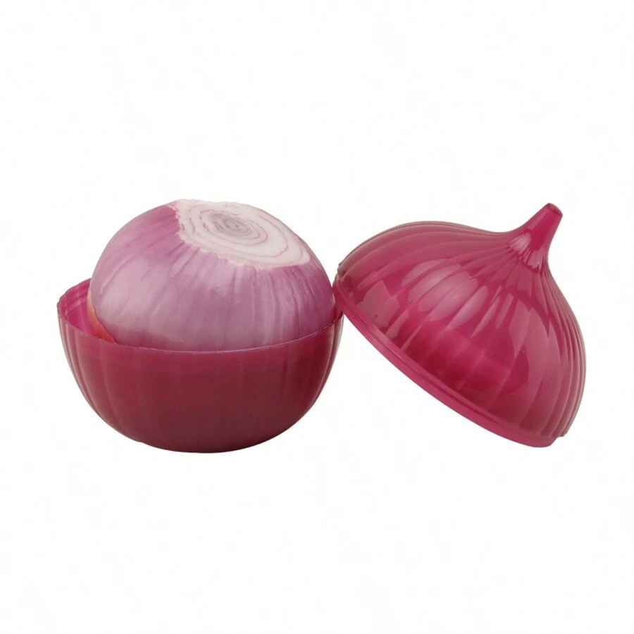 1 pieza Recipiente de almacenamiento de alimentos sellado con forma de cebolla morada, contenedor de cebolla de plástico resistente, caja de almacenamiento de alimentos reutilizable para guardar cebollas, organización y almacenamiento de cocina, accesorios de cocina - Multicolor - Ver 1