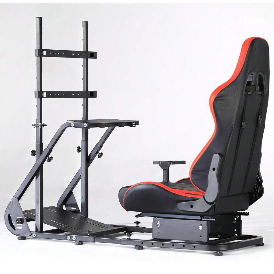 Minneer Racing Simulator Cockpit Frame With Monitor Stand, Gear Mount, Red Seat Compatible With G923 G920 G29 FANTEC T3PA TGT Height Adjustable Wheel And Pedals Not Included Racing Cockpit Full Kit - Red - View 1