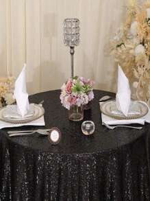 1pc Round Sequin Tablecloth, Glitter Gold Draping Sequin Fabric Tablecloth For Wedding, Birthday Party, Bridal Shower