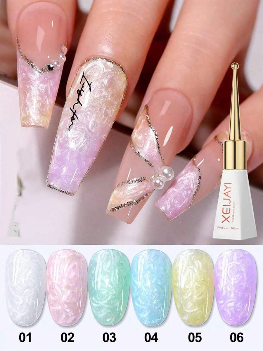 XEIJAYI 6pcs Shell Pearlescent Gel Nail Polish, Semi-Permanent & Soak Off, Led Art Tools For Home & Manicure Salon Use, Women Gift For Home Salon - Nhiều màu - Xem 1