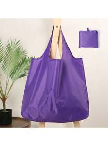 1pc Reusable Solid Color Shopping Bag, Large Capacity Foldable Tote Bag, Portable Handheld Waterproof Storage Bag, Grocery Bag, Essential For Shopping And Travel (Random Color For Bag Mouth) - Multicolor - View 17