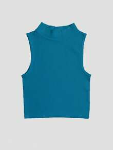Kit Of 3 Women's Cropped Ribbed Blouses, High Neck, Sleeveless, Hollow Out Tank Top - Nhiều màu - Xem 4