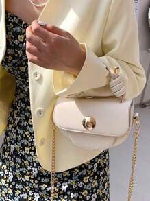 Túi đeo chéo mini có nắp, Túi thời trang công sở dành cho nữ, Hoàn hảo cho văn phòng, kinh doanh và làm việc - Màu be - Xem 2