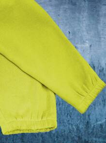 Men's Basic Drawstring Waist & Cuffed Casual Sweatpants For Outdoor Running, Spring And Fall - Lime Green - View 4