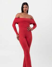 Red Labrava Off-The-Shoulder Jumpsuit - 紅色 - 查看 4