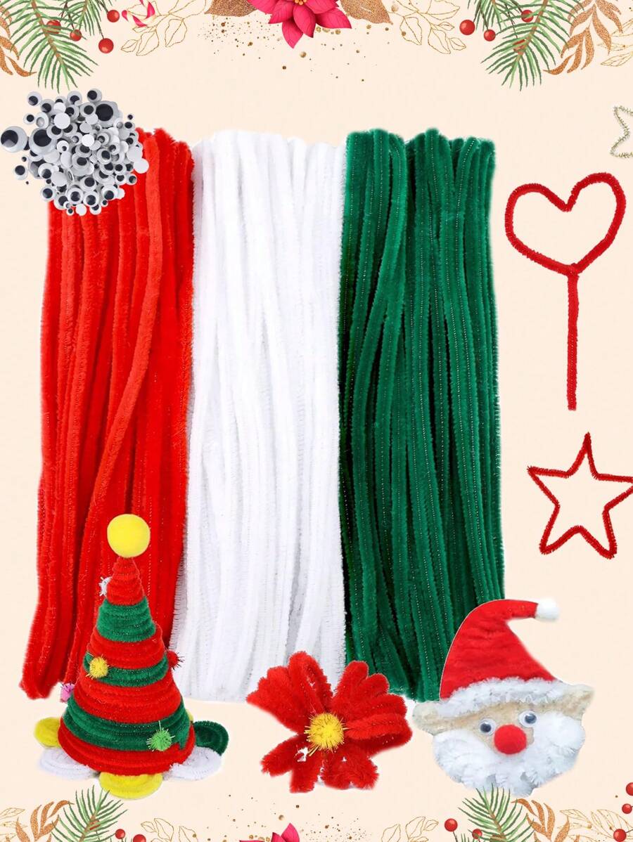 170/320 chiếc que làm sạch ống Giáng sinh thân nhung, que làm sạch ống cho đồ thủ công, que xoắn 30cm/11,8 inch đồ thủ công, dây lông cho đồ thủ công DIY Arts&Crafts Supplies