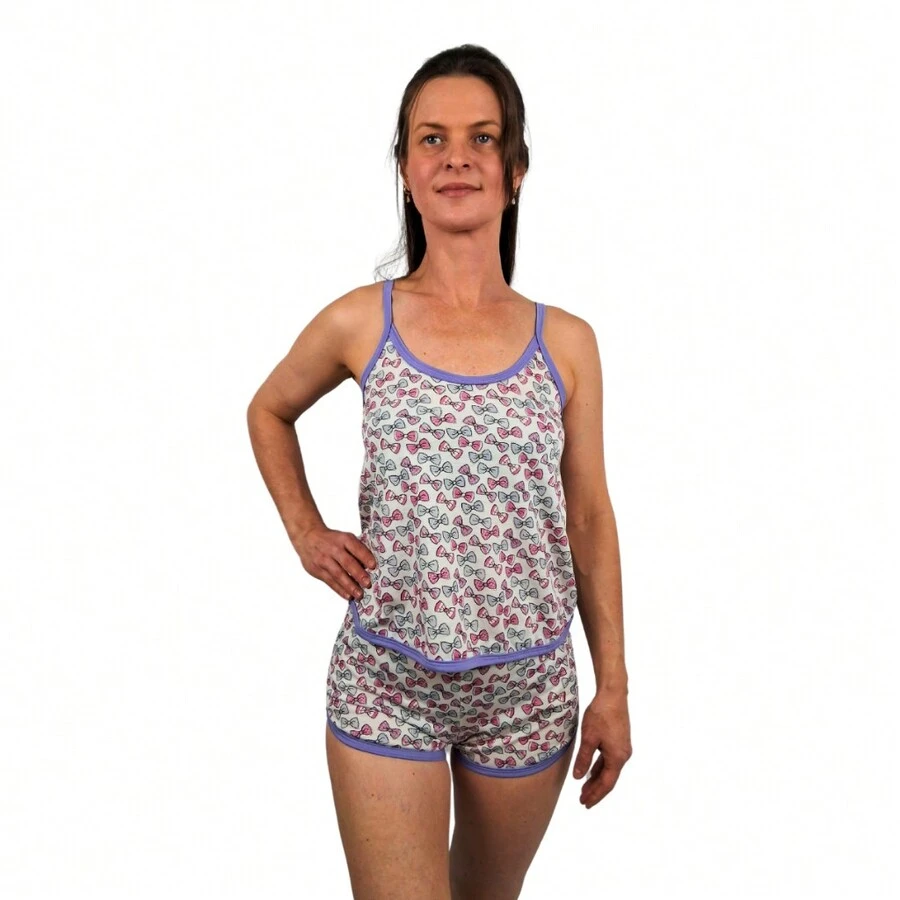 Baby Doll Strappy Women's Pajamas Printed Fresh Mesh Shorts Comfortable Short Adult Nightwear - Màu tím - Xem 1