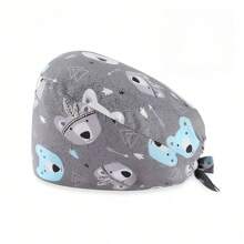 1pc Women Mountain & Water Print Cartoon Graffiti Polyester Printed Scrub Cap, Four Seasons Medical Worker Cap For Doctor, Nurse, Beauty Salon, Veterinary, Anti-Bacterial Dust Free Halloween
