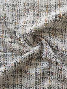 女式及膝弹性腰身修身开衩拉链后背商务粗花呢铅笔裙 - 霧霾藍 - 查看 6