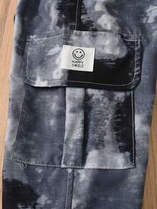 2024 Design Boys Letter & Camouflage Tie-Dye Print Set, Fashion Multi Pocket Long Sleeve Hoodie & Cargo Pants 2pcs