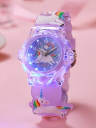 1 st/set söt 3D-enhörning silikon självlysande kvartsklocka, lämplig för skolan, födelsedagspresenter, Halloweenpresenter, årsslutskampanj (ingen låda)